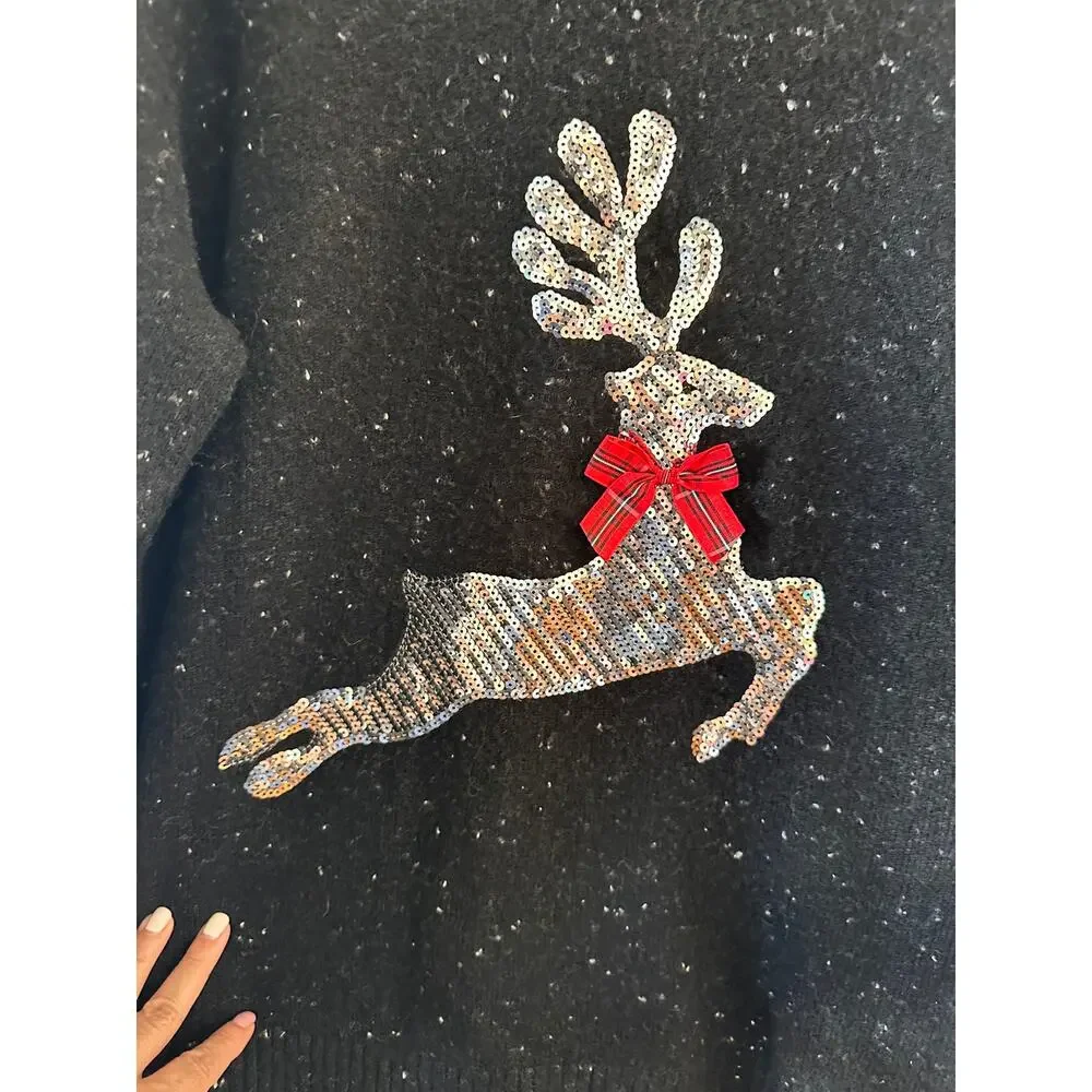 Karen Scott Black Reindeer Christmas Sweater Women Sz XL